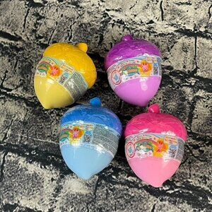 Li'l Woodzeez Rainbow Series Surprise Bobbleez Lot Of 4 Blue Yellow Pink Purple